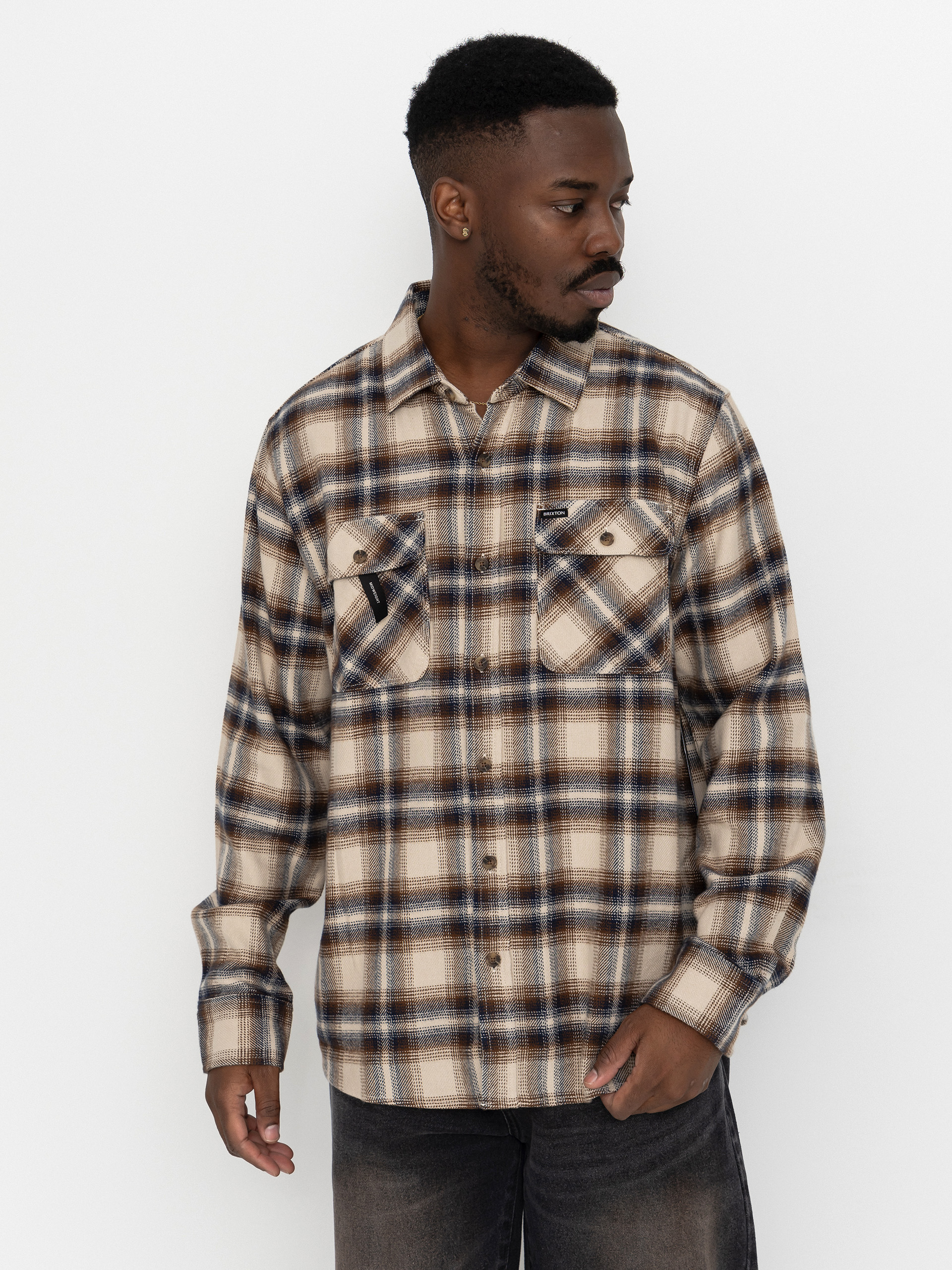 Kou0161eu013ea Brixton Bowery Flannel Ls (soft brown plaid)