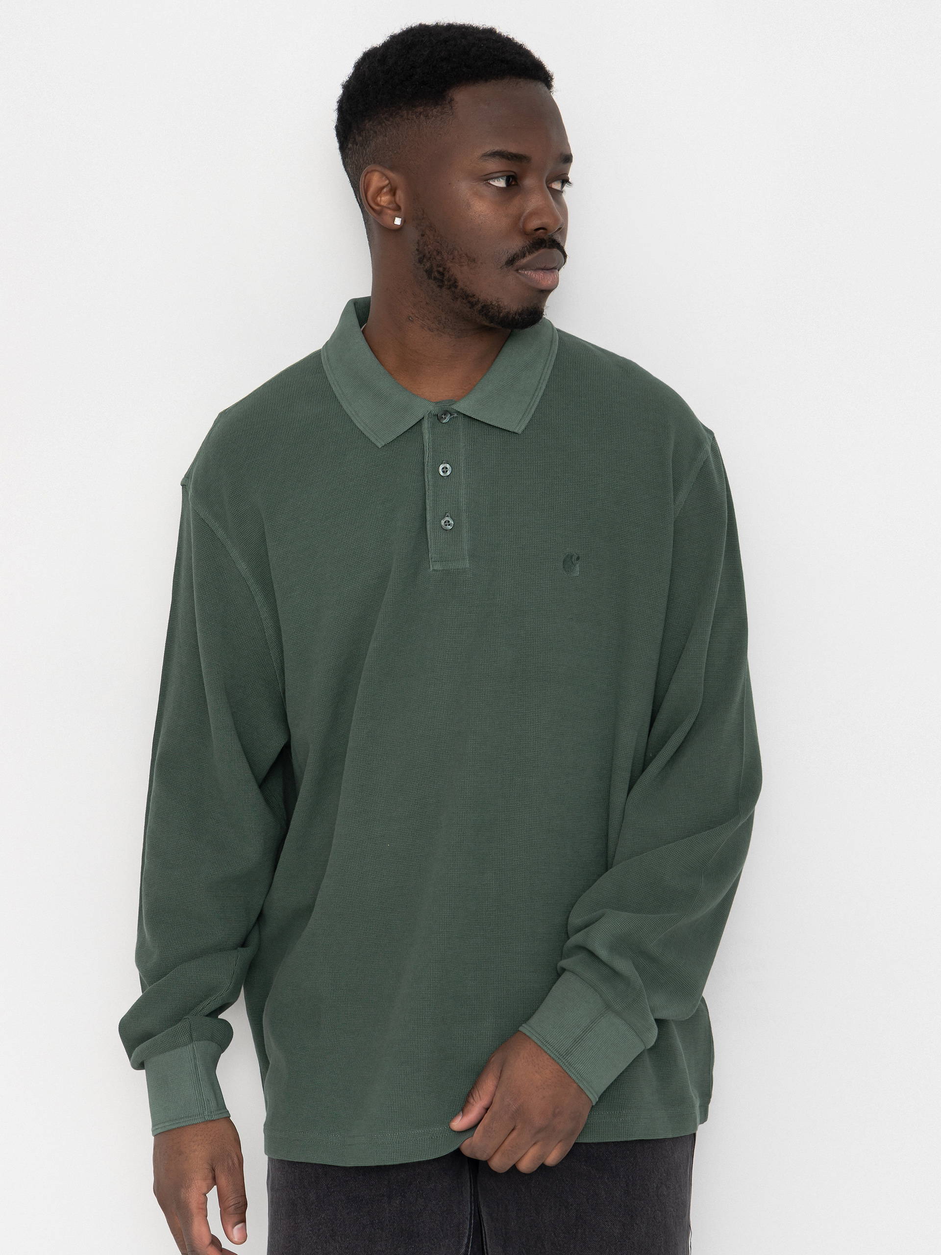 Triko Carhartt WIP Waffle Rugby (dark scarab/garment dyed)