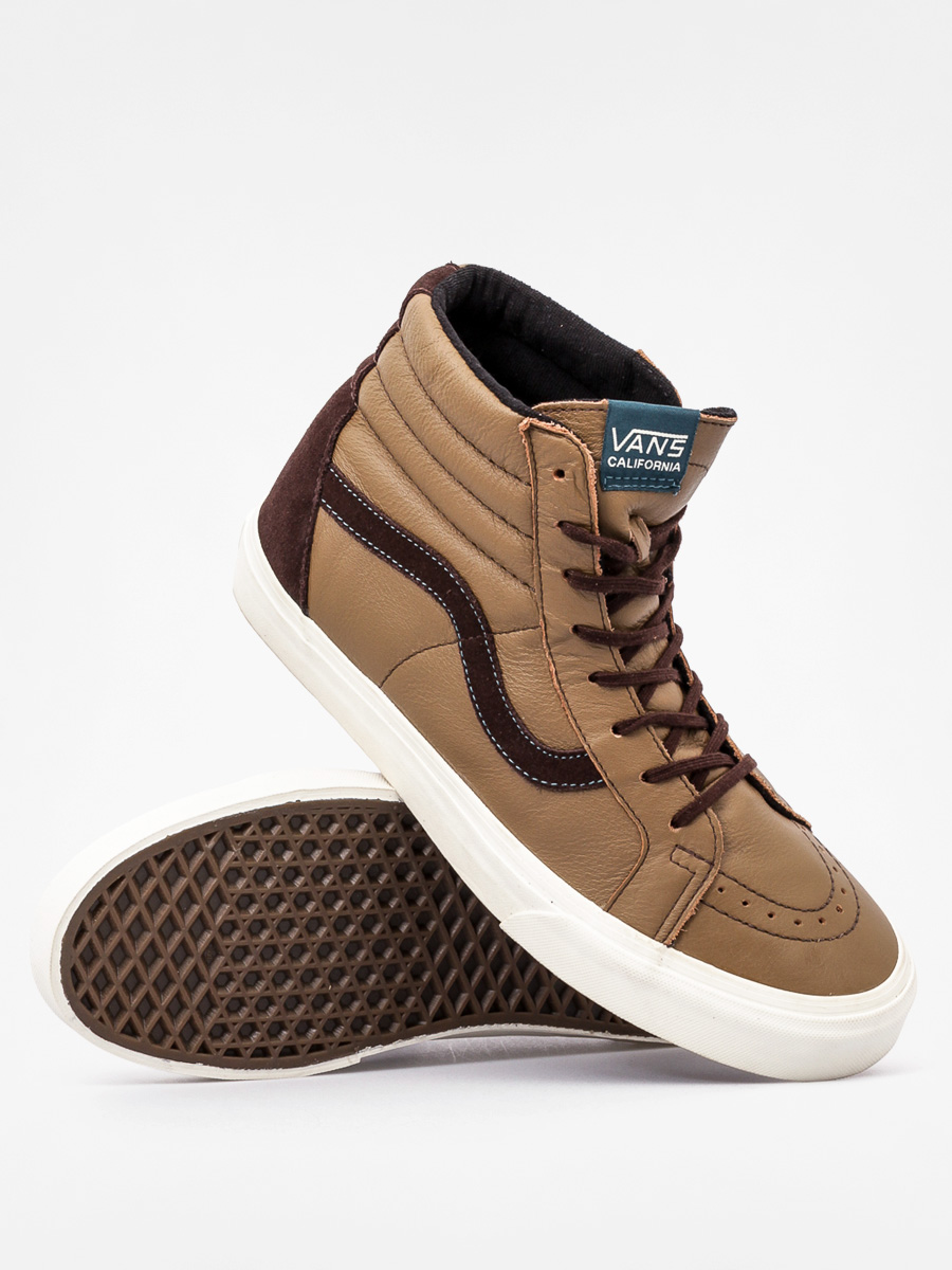 Brown Leather Vans Sk8 Hi California Leather Topánky Vans Sk8 Hi