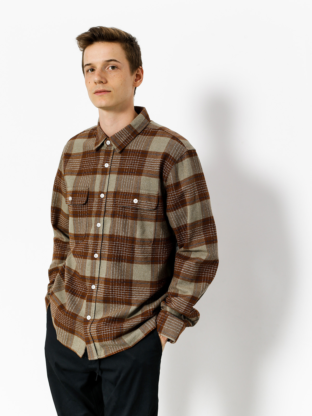 Košeľa Brixton Martel Jje Flannel Ls (brown/grey)