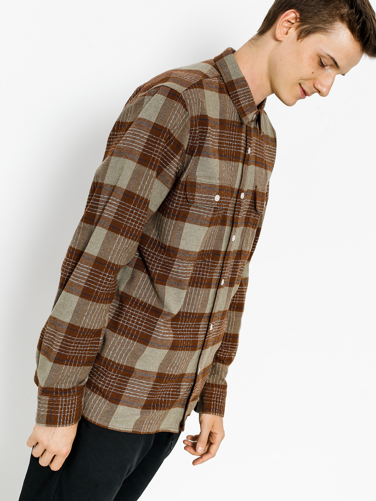 Košeľa Brixton Martel Jje Flannel Ls (brown/grey)