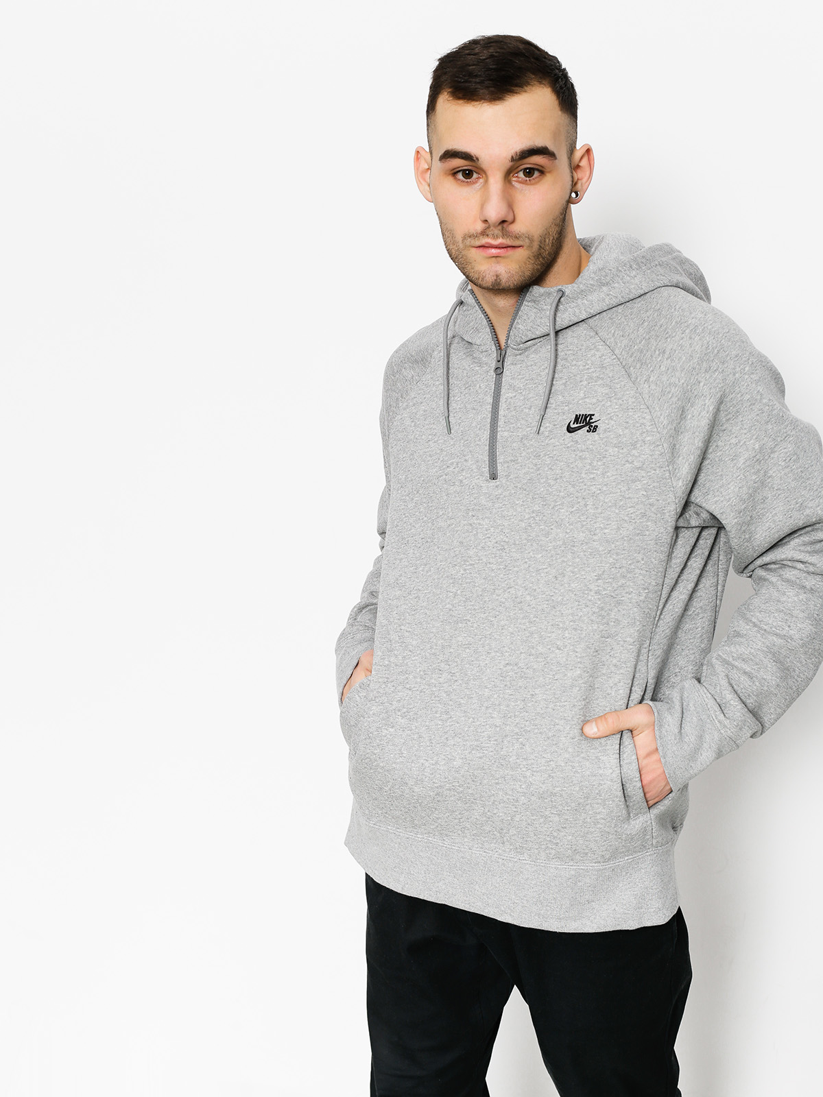 Mikina s kapucňou Nike SB Hoodie Icon Hz HD (dk grey heather/black)