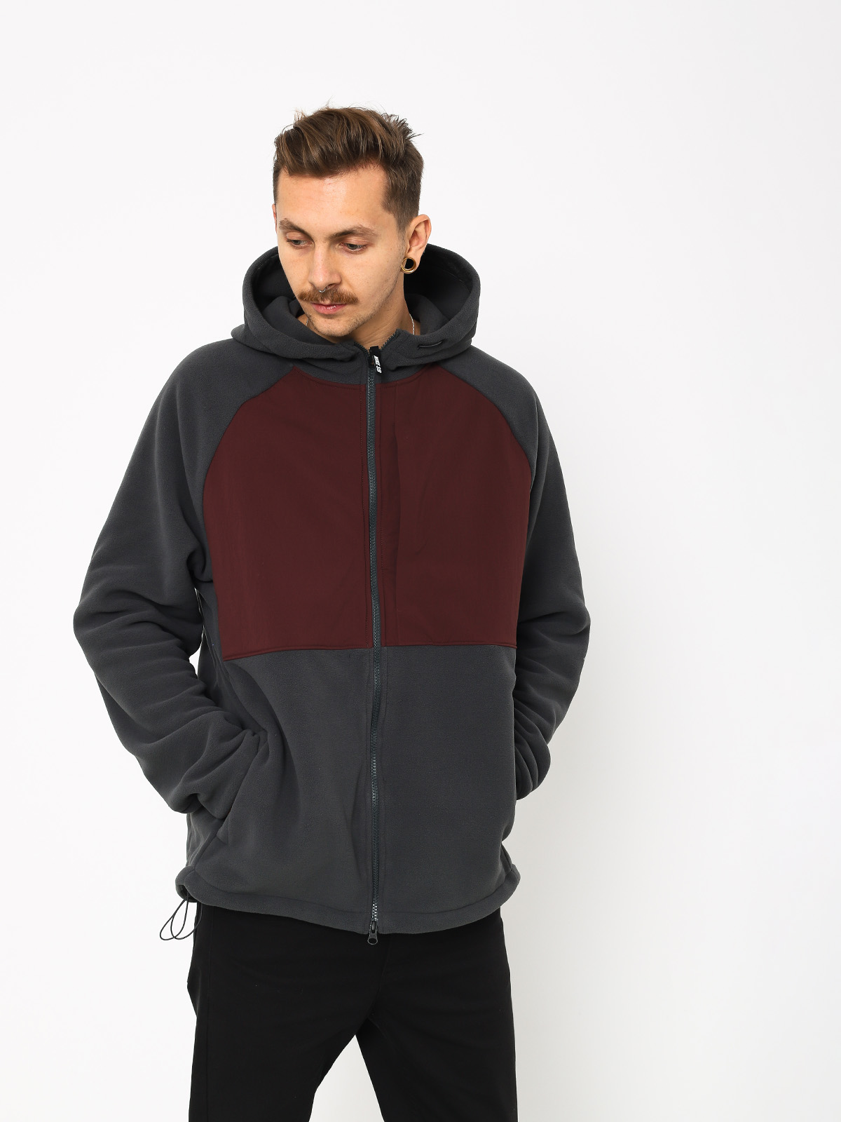 Mikina s kapuc ou Nike SB Sb Hoodie Fz Polartec ZHD eda anthracite burgundy crush black